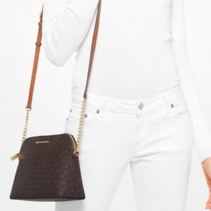 NWT Michael Kors Cindy Brown Large Dome Crossbody Bag with Gold Accents $168
